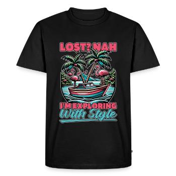 Sailing Lost No I'm Exploring With Style Boating - Men's Premium Organic T-Shirt - black - Front - Nico (187cm)