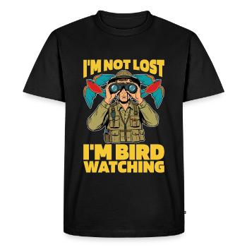 Ornithologie Je ne suis pas perdu Je suis un amateur d’observation des oiseaux - T-shirt Premium bio Homme - noir - Devant - Nico (187cm)