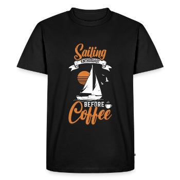 Passionné de voile avant de faire du bateau, amateur de café - T-shirt Premium bio Homme - noir - Devant - Nico (187cm)