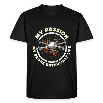 Passionné de drones Ma passion Mon pilote de quadricoptère - T-shirt Premium bio Homme - noir - Devant - Nico (187cm)