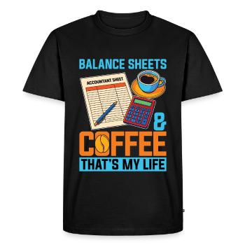 Bilans comptables et tableur de café - T-shirt Premium bio Homme - noir - Devant - Nico (187cm)