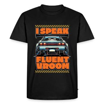 Course automobile Je parle couramment Vroom Aime les voitures de sport - T-shirt Premium bio Homme - noir - Devant - Nico (187cm)
