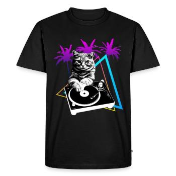 Cat Vinyl Record Platine Années 80 - T-shirt Premium bio Homme - noir - Devant - Nico (187cm)