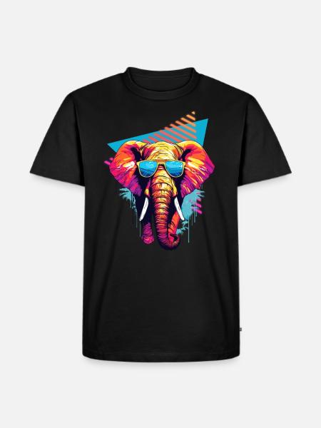 Elephant with sunglasses 80s style - Men's Premium Organic T-Shirt - black
