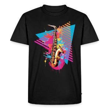 Saxophone 80s 90s - T-shirt Premium bio Homme - noir - Devant - Nico (187cm)