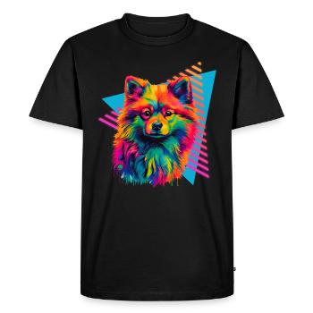 Miniature Spitz 80s Style - Men's Premium Organic T-Shirt - black - Front - Nico (187cm)