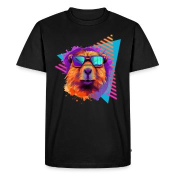 Capybara avec lunettes de soleil style années 80 - T-shirt Premium bio Homme - noir - Devant - Nico (187cm)