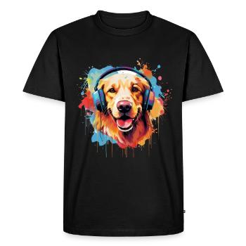 Golden Retriever coloré avec des écouteurs - T-shirt Premium bio Homme - noir - Devant - Nico (187cm)