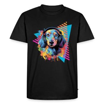 Teckel coloré avec des écouteurs - T-shirt Premium bio Homme - noir - Devant - Nico (187cm)