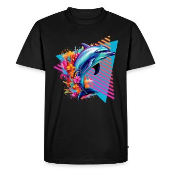 Dauphin coloré avec des fleurs - T-shirt Premium bio Homme - noir - Devant - Nico (187cm)
