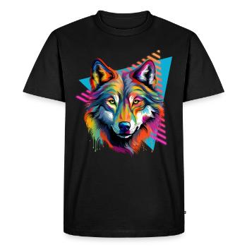 loup coloré peinture éclaboussure peinture blobs - T-shirt Premium bio Homme - noir - Devant - Nico (187cm)