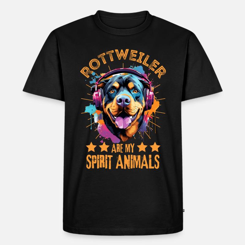 Bunter Rottweiler mit Kopfhörer - Männer Premium Bio T-Shirt - Schwarz