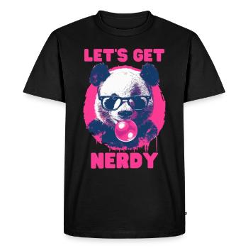 Panda with glasses and pink chewing gum - Men's Premium Organic T-Shirt - black - Front - Nico (187cm)