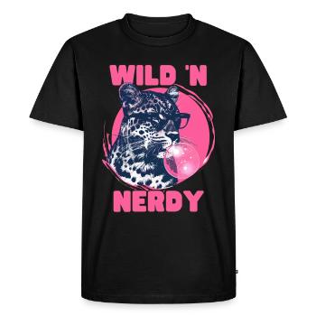 Leopard with sunglasses and pink bubblegum - Men's Premium Organic T-Shirt - black - Front - Nico (187cm)