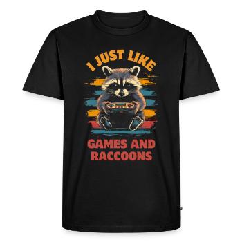 Raccoon Gaming Video Games Gamer - Men's Premium Organic T-Shirt - black - Front - Nico (187cm)