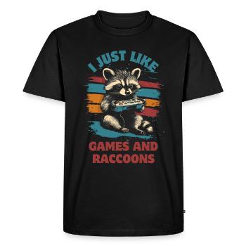 Raccoon Gaming Video Games Gamer - Men's Premium Organic T-Shirt - black - Front - Nico (187cm)