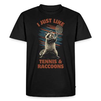 Raton laveur jouant au tennis - T-shirt Premium bio Homme - noir - Devant - Nico (187cm)