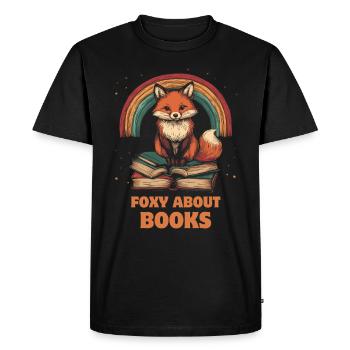 Fox with books funny saying - Men's Premium Organic T-Shirt - black - Front - Nico (187cm)