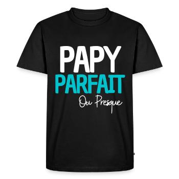 papy parfait ou presque cadeau grand père - T-shirt Premium bio Homme - noir - Devant - Nico (187cm)