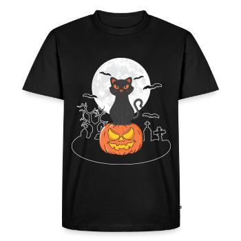 Citrouille de chat d’Halloween - T-shirt Premium bio Homme - noir - Devant - Nico (187cm)