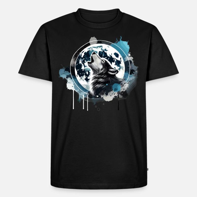Heulender Wolf - Männer Premium Bio T-Shirt - Schwarz