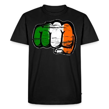 Poing de la main du drapeau irlandais utilisé - T-shirt Premium bio Homme - noir - Devant - Nico (187cm)
