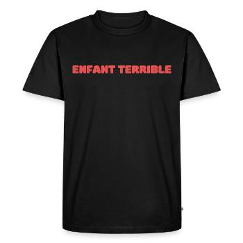 Enfant Terrible - inscription rouge - T-shirt Premium bio Homme - noir - Devant - Nico (187cm)