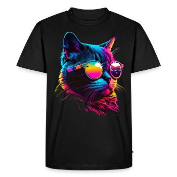 Cat Vaporwave Aesthetic Retro - Men's Premium Organic T-Shirt - black - Front - Nico (187cm)