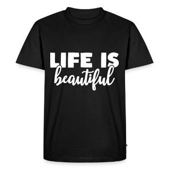 la vie est belle Motivation Citation de vie - T-shirt Premium bio Homme - noir - Devant - Nico (187cm)