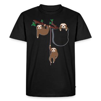 Sloth Family with Chest Pocket, Easy to Hang - Men's Premium Organic T-Shirt - black - Front - Nico (187cm)
