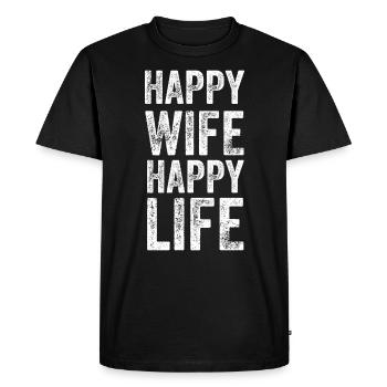 Happy wife happy life cadeau drôle de proverbes - T-shirt Premium bio Homme - noir - Devant - Nico (187cm)