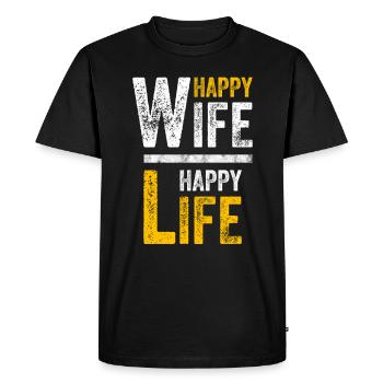 Happy Wife Happy Life Cadeau - T-shirt Premium bio Homme - noir - Devant - Nico (187cm)