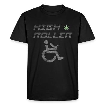 High Roller fauteuil roulant Proverbes confiants - T-shirt Premium bio Homme - noir - Devant - Nico (187cm)