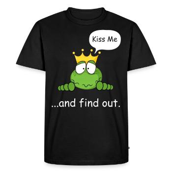 Embrasse-moi et découvre, prince grenouille, grenouille douce - T-shirt Premium bio Homme - noir - Devant - Nico (187cm)
