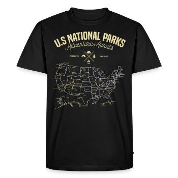 Carte des parcs nationaux des États-Unis randonnée en camping - T-shirt Premium bio Homme - noir - Devant - Nico (187cm)