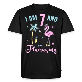 I am 7 and Flamazing, Flamingo 7 years birthday - Men's Premium Organic T-Shirt - black - Front - Nico (187cm)