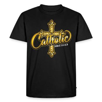 Catholic since 33 AD. Crucifix Jesus Eucharis - Men's Premium Organic T-Shirt - black - Front - Nico (187cm)