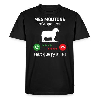 mes moutons m'appellent il faut que j'y aille - T-shirt Premium bio Homme - noir - Devant - Nico (187cm)