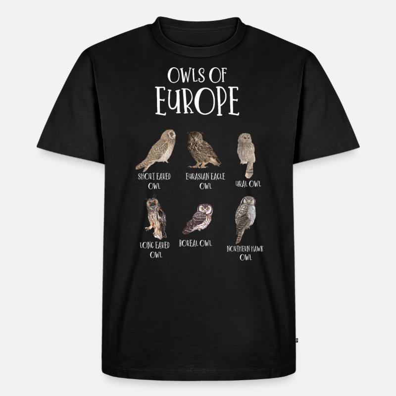 Eulenarten, Eulen & Kauze, Eule Fan - Männer Premium Bio T-Shirt - Schwarz