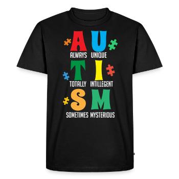 Autism, I Wear Blue, Autism Awareness - Men's Premium Organic T-Shirt - black - Front - Nico (187cm)
