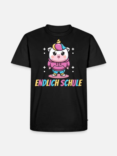 Einhorn, Endlich Schule, Einhörner - Männer Premium Bio T-Shirt - Schwarz
