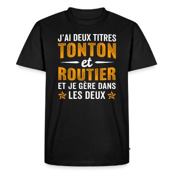J'ai deux titres tonton et routier chauffeur - T-shirt Premium bio Homme - noir - Devant - Nico (187cm)