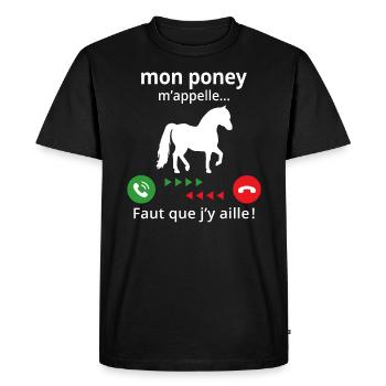 mon poney m'appelle faut que j'y aille - T-shirt Premium bio Homme - noir - Devant - Nico (187cm)