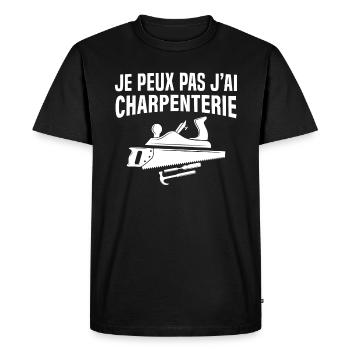 Je peux pas j'ai charpenterie cadeau charpentier - T-shirt Premium bio Homme - noir - Devant - Nico (187cm)