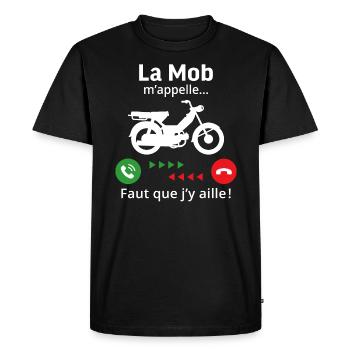 la mob m'appelle il faut que j'y aille ! mobylette - T-shirt Premium bio Homme - noir - Devant - Nico (187cm)