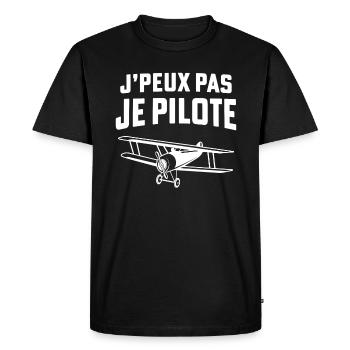 J'peux pas je pilote t-shirt vintage avion - T-shirt Premium bio Homme - noir - Devant - Nico (187cm)