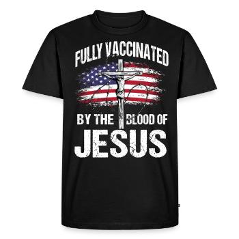 Vacciné avec le sang de Dieu - T-shirt Premium bio Homme - noir - Devant - Nico (187cm)