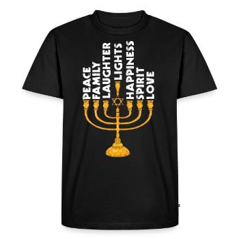Famille juive de la paix, Hanouka, Hanoukka - T-shirt Premium bio Homme - noir - Devant - Nico (187cm)