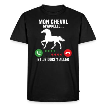 mon cheval m'appelle et je dois y aller - T-shirt Premium bio Homme - noir - Devant - Nico (187cm)