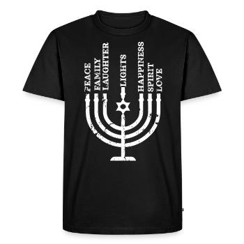 Hanoukka, Hanoukka, La famille lumière juive - T-shirt Premium bio Homme - noir - Devant - Nico (187cm)